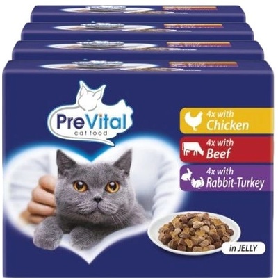 PreVital Cat Консерва пиле/говеждо/заек-индийка в желе 48 x 100 г
