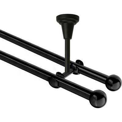 OK-GarnýžeCZ Garnýž kovová dvouřadá 16mm Koule černá 310 cm do stropu / na tunýlek - bez kroužků