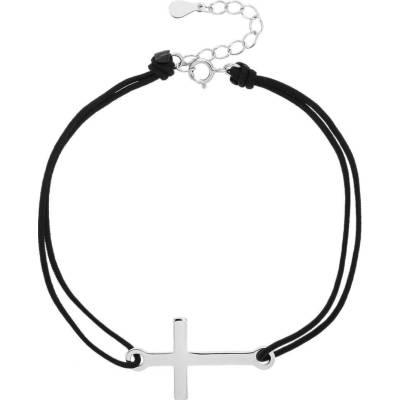 Bealio 09312 stříbrný náramek KŘÍŽ shamballa provázek 17+3 cm 03-09312-2899