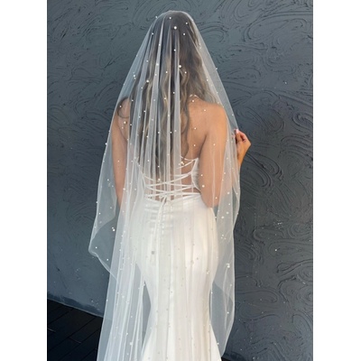 Svadobný závoj s perličkami 200 cm (ZDR-302) Off-white (Mléčno biela) (#1)