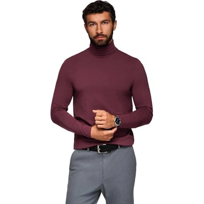 Klasický pánsky hladký longsleeve s rolákom bordový V6 OM-LSCL-0130