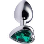 Sensual Метално дилдо Butt Plug "SILVER HEART DARK GREEN" 8 см. Размер-M