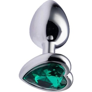 Sensual Метално дилдо Butt Plug "SILVER HEART DARK GREEN" 8 см. Размер-M