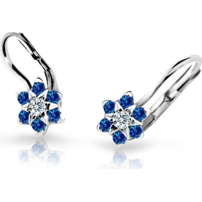 Danfil dětské náušnice kytičky C2152 z bílého zlata s kamínky Dark Blue zapínání klapka