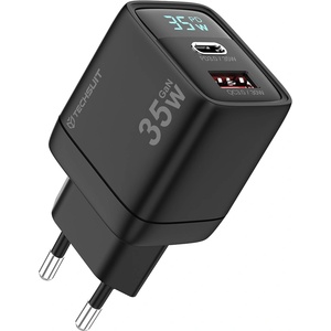 Techsuit - Зарядно за стена LEDChargX (CH3) - Type-C, USB, GaN технология, бързо зареждане, LED дисплей, PD35W - Черно (KF2354721)