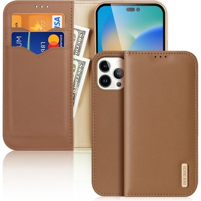 Dux Ducis Кожен калъф с отделение за карти Dux Ducis Hivo за iPhone 14 Pro Max, кафяв (6934913033067)