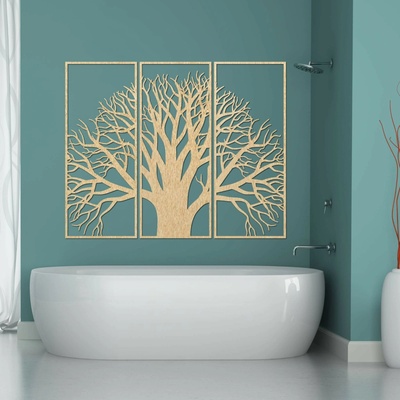 Strom života – Třídílná dřevěná nástěnná dekorace větve | SUBI: Překližka Topol - Honey 3071 Rozměr 78 x 40 cm 3787-84477 PR0190 3 pieces
