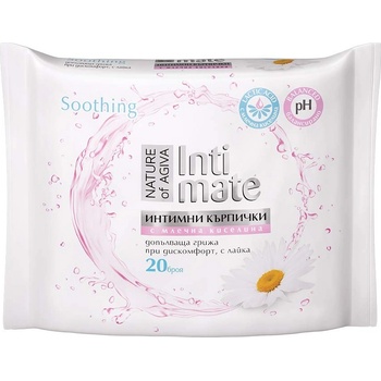Nature of Agiva Intimate Интимни мокри кърпички с млечна киселина и лайка, 20 броя