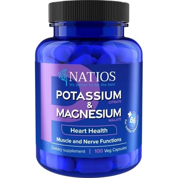 NATIOS Potassium & Magnesium Draslík citrát a horčík malát 100 vegánskych kapsúl
