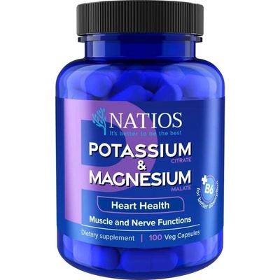 NATIOS Potassium & Magnesium Draslík citrát a horčík malát 100 vegánskych kapsúl