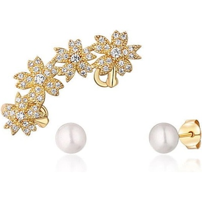JwL Luxury Pearls nádherný set pozlátených náušníc 1x záušnice 2x kôstková náušnice JL0780