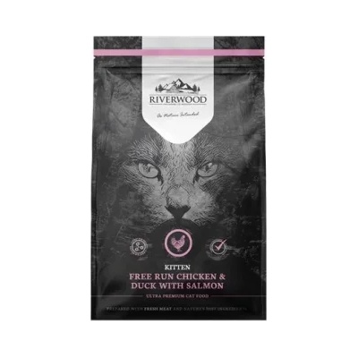 Riverwood Kitten - Висококачествена суха храна за подрастващи котенца от 1 до 12 месеца с месо от пиле, патица и сьомга, 300 гр