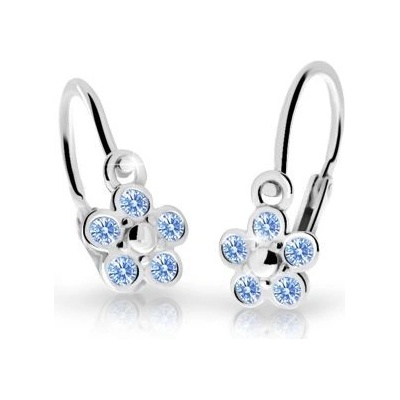 Danfil detské náušnice kvetinky C2744 z bieleho zlata s kamienkami arctic blue