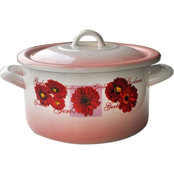 20 см (3, 6 л. ) плитка емайлирана тенджера с метален капак разцветка Гербери