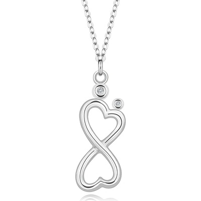 Šperky eshop Stříbrný náhrdelník diamanty, srdíčkový symbol nekonečna T12.11
