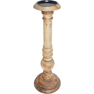 Vyřezávaný svícen Wood z mangového dřeva - 11*11*38cm - Mars & More
