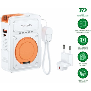 4smarts 6-in-1 Hybrid Charger Power Bank 10000 mAh - захранване за ел. мрежа и външна батерия с USB-C кабел, USB-C и USB-A изходи и безжично зареждане (бял)