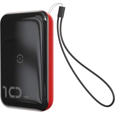 Baseus Mini S Bracket Power Bank 10W Wireless Charger 10000mAh - външна батерия с USB и USB-C изходи и с технология за безжично зареждане (черен-червен)