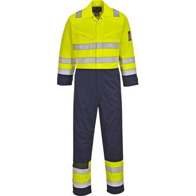 Portwest MV28 HI-VIS Modflame nehorľavá reflexná kombinéza antistatická HV žltá/námorná modrá 4XL