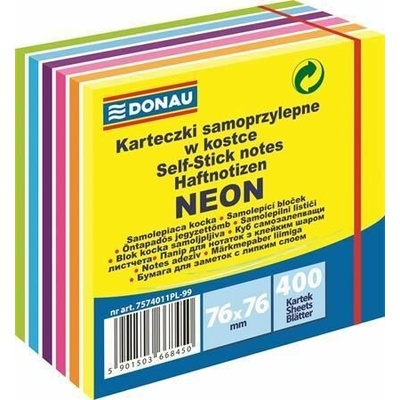 Samolepicí bloček, 76x76 mm, 400 lístků, DONAU, neonové a pastelové barvy – Sleviste.cz