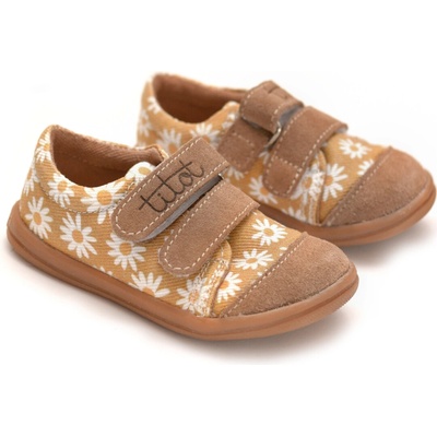 Béžové papuče na suchý zips s sedmokráskami Beige Daisy TITOT [