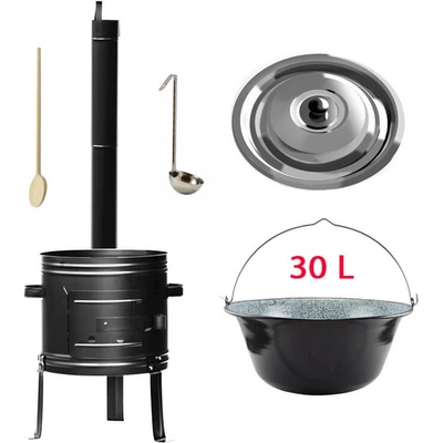 Perfect Home kotlík na guláš smalt 30 l, Perfect Home kovová kotlina 45 cm, poklice nerez INOX, naběračka a vařečka (KOV) – Zboží Dáma