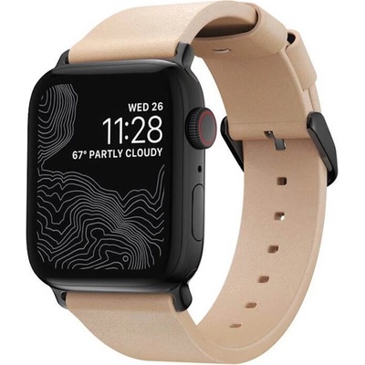 Nomad Кожена (естествена кожа) каишка за Apple Watch 38мм, 40мм, 41мм, 42мм (2024) - Nomad Strap Modern Slim Leather (бежов-черен) (NM10jNB000)