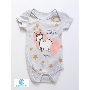 Myrat Baby Бебешко боди с еднорог, сиво