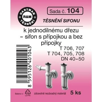 HARTMAN těsnění sifonu k jednodílnému dřezu, sifon s přípojkou a bez přípojky, sada č. 104