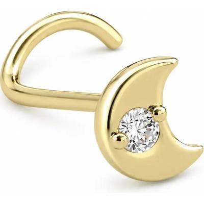 Šperky Eshop Zahnutý piercing do nosu ze žlutého 14K zlata měsíc se zirkonem S3GG294.15