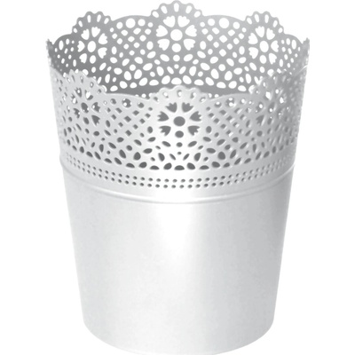 PROSPERPLAST - Obal na kvetináč LACE 16cm biely, umelá hmota