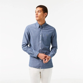 Lacoste Slim Fit Concealed Placket Poplin Shirt - Blue