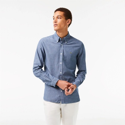 Lacoste Slim Fit Concealed Placket Poplin Shirt - Blue