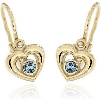 Zlatnictví U Kostela dětské zlaté náušnice modrá srdíčka 427M
