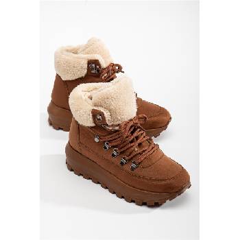 Moda Trend Дамски велурени боти с каракул - Таба #365430 (365430_Кафяво)