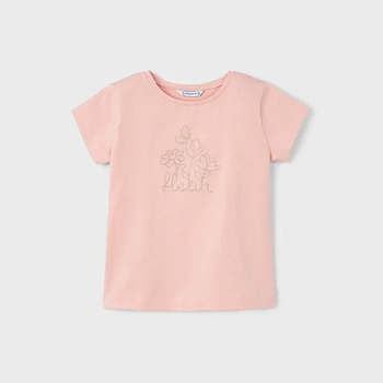 Image 1 of MAYORAL Базова тениска къс ръкав в телесен цвят с бродирани цветя за мини момиче Mayoral