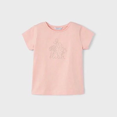 MAYORAL Базова тениска къс ръкав в телесен цвят с бродирани цветя за мини момиче Mayoral