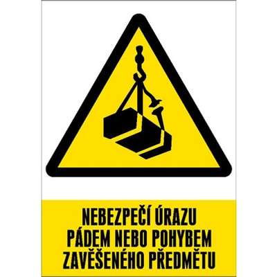 Značka Nebezpečí úrazu pádem nebo pohybem zavěšeného předmětu, samolepicí fólie, 210 × 297 mm BZ FE378