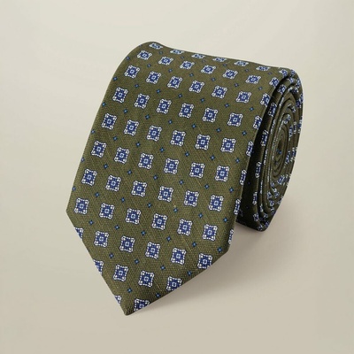 Charles Tyrwhitt Linen/Silk Print Tie Moss Green