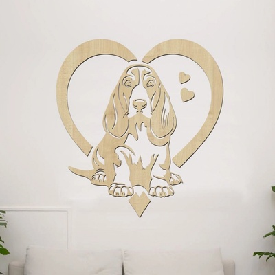 dřevo života Dřevěná samolepka Basset Hound v srdci Rozměry (cm): 75x80, Zvolte barvu dekoru: Javor