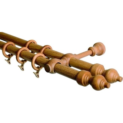 OK-GarnýžeCZ Garnýž dvouřadá 28mm jasný dub 270 cm do stěny / kroužky s žabkou