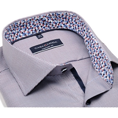 Casa Moda Comfort Fit košile s vetkaným červeným vzorem, vnitřním límcem a manžetou