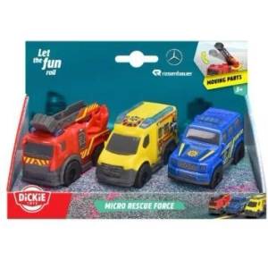 Dickie Toys Dickie: Micro Rescue Force - Аварийни автомобили, 1: 36, 3 бр