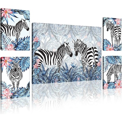 Postershop Obraz na plátně: Malované zebry (1) - set 1ks 70x50 cm a 4ks 32,4x22,8 cm