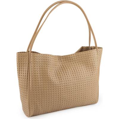 Prima-obchod Velká dámská taška proplétaná s pouzdrem 39x31 cm béžová světlá