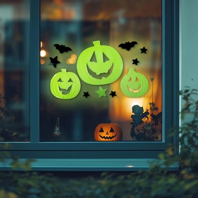 Family Fosforeskujúca halloweenska dekorácia na okno tekvice 29 × 16 cm
