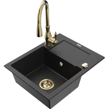 Mexen Enzo гранитна мивка с една камера с отцедник и кухненска батерия Savita, (6506-73-672601-50)