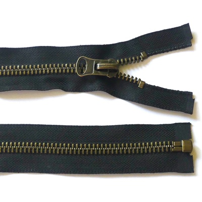 Kovový zip no.8 rozepínací 80cm černý (staromosazné zoubky) 8mm silný zip