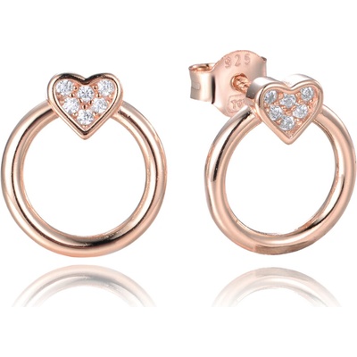 MINET 1377 Rose gold stříbrné náušnice KROUŽKY se srdíčky