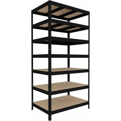 Biedrax Regál do technickej miestnosti 35 x 90 x 210 cm, čierny, 7 políc MDF, 300 kg na policu